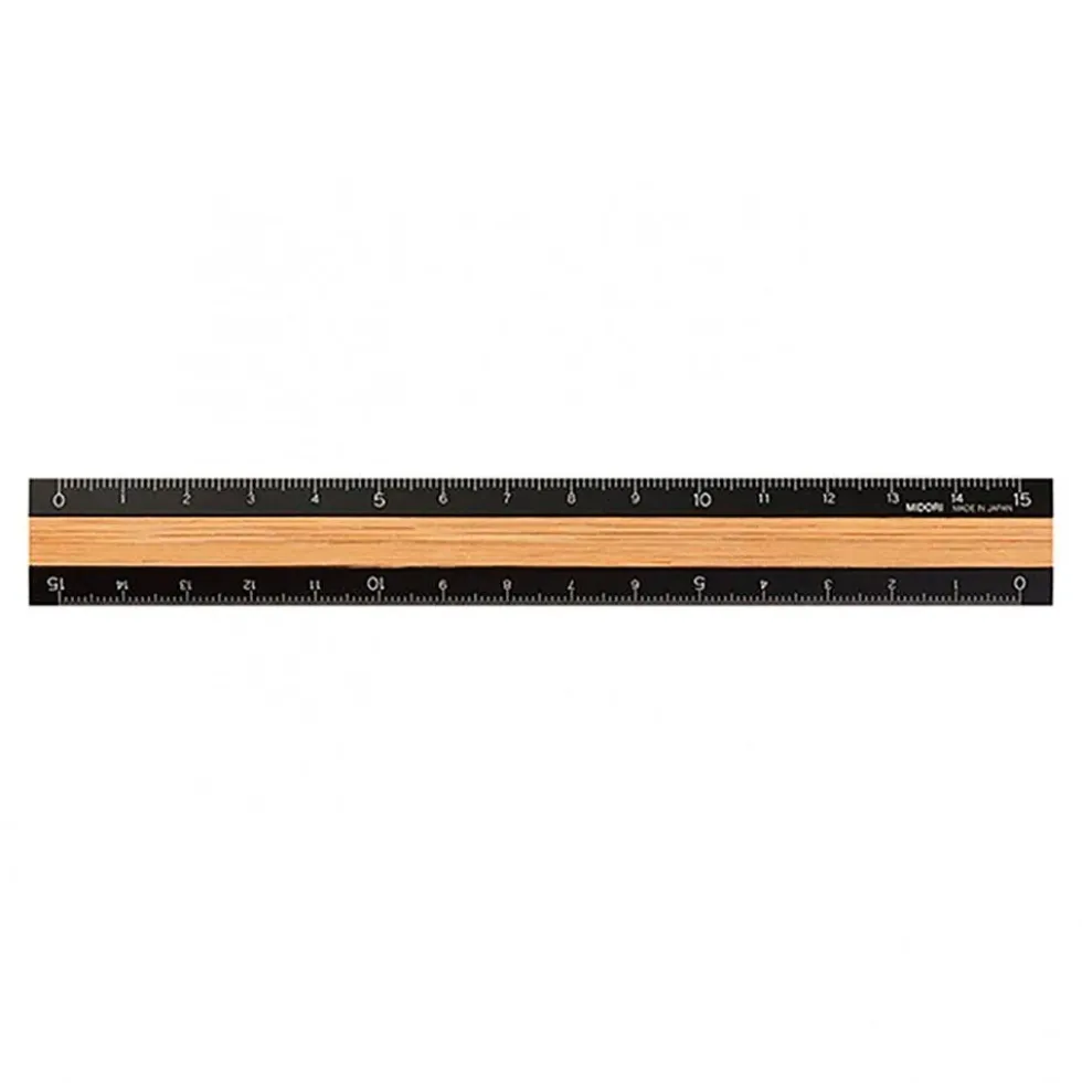Aluminium and Wood Ruler 15 cm Black / Light Brown