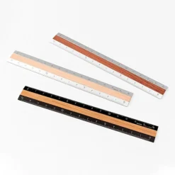 Aluminium and Wood Ruler 15 cm Black / Light Brown