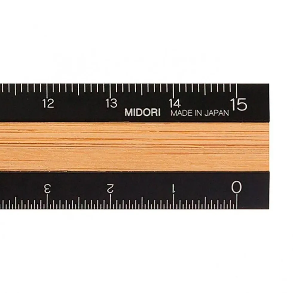Aluminium and Wood Ruler 15 cm Black / Light Brown
