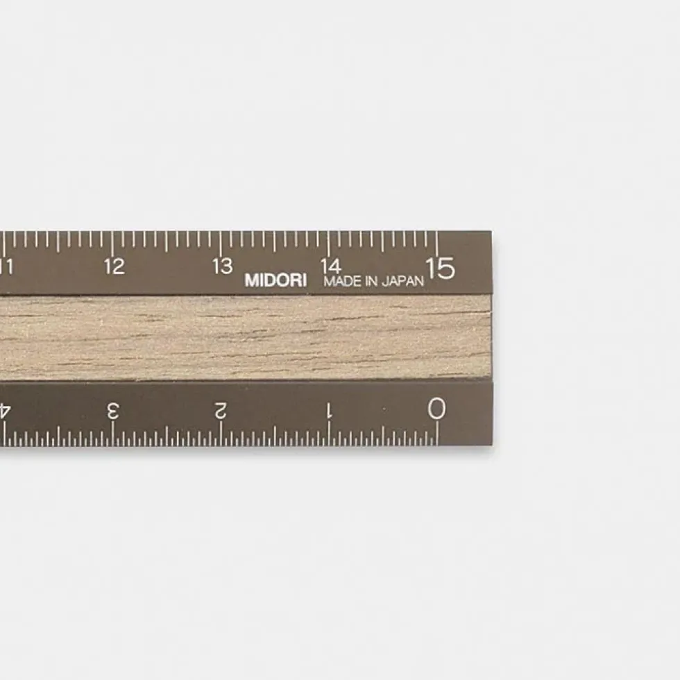 Aluminium and Wood Ruler 15 cm Brown/Dark Brown