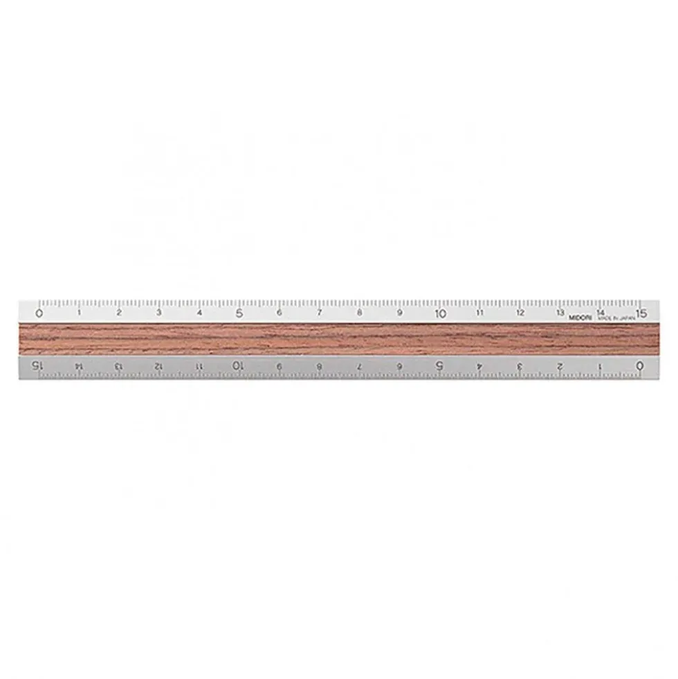 Aluminium and Wood Ruler 15cm Dark Brown