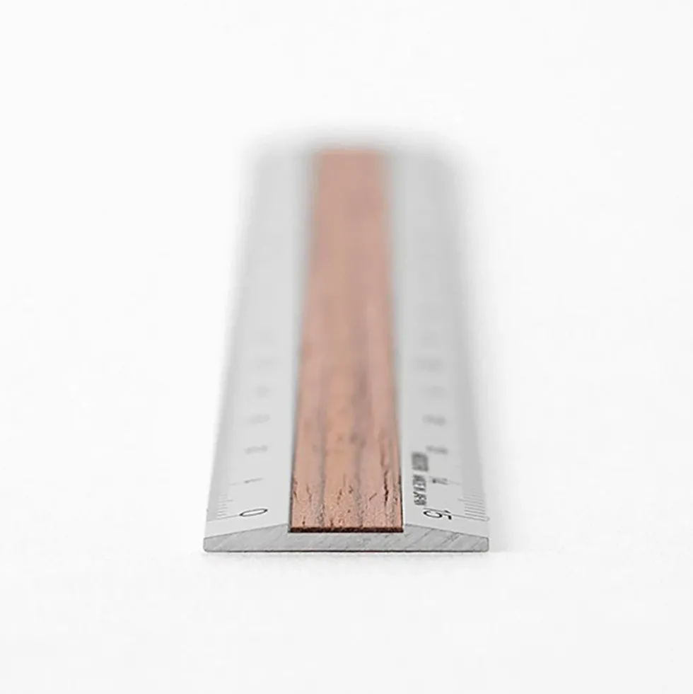 Aluminium and Wood Ruler 15cm Dark Brown