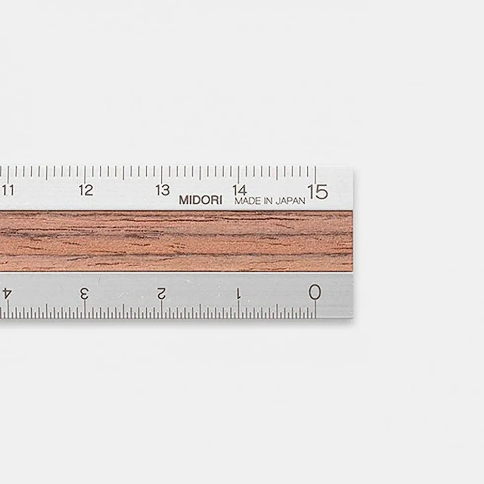 Aluminium and Wood Ruler 15cm Dark Brown