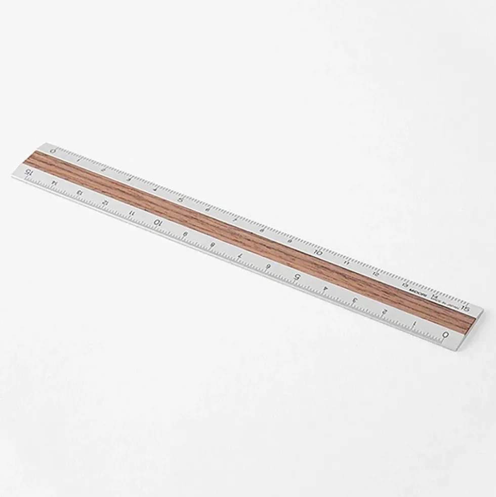 Aluminium and Wood Ruler 15cm Dark Brown
