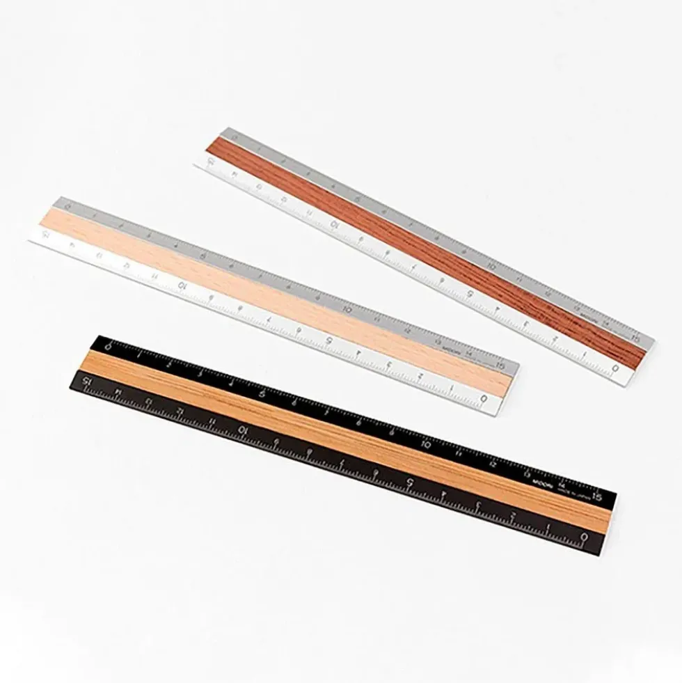Aluminium and Wood Ruler 15cm Dark Brown