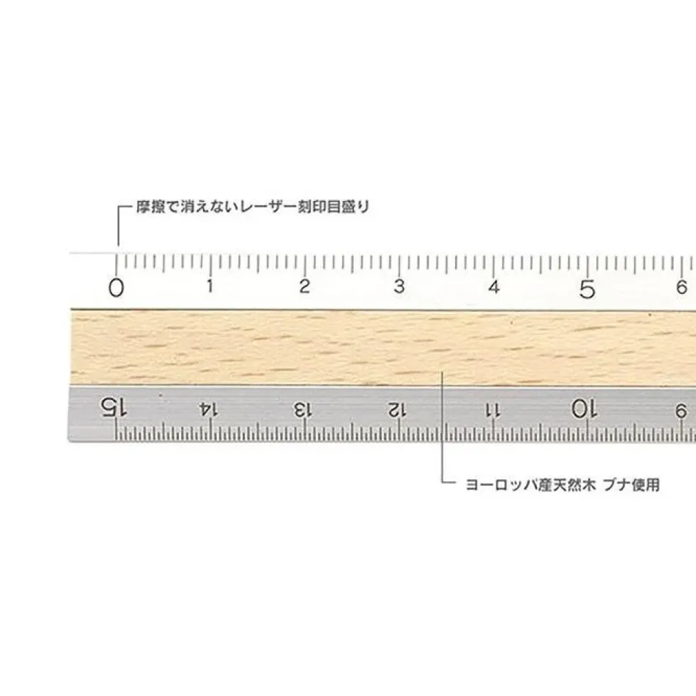 Aluminium and Wood Ruler 15cm Silver/Light Brown