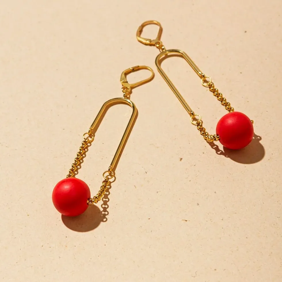 Arc Mono Red Earrings