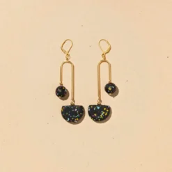 Arc Terrazzo Black Earrings
