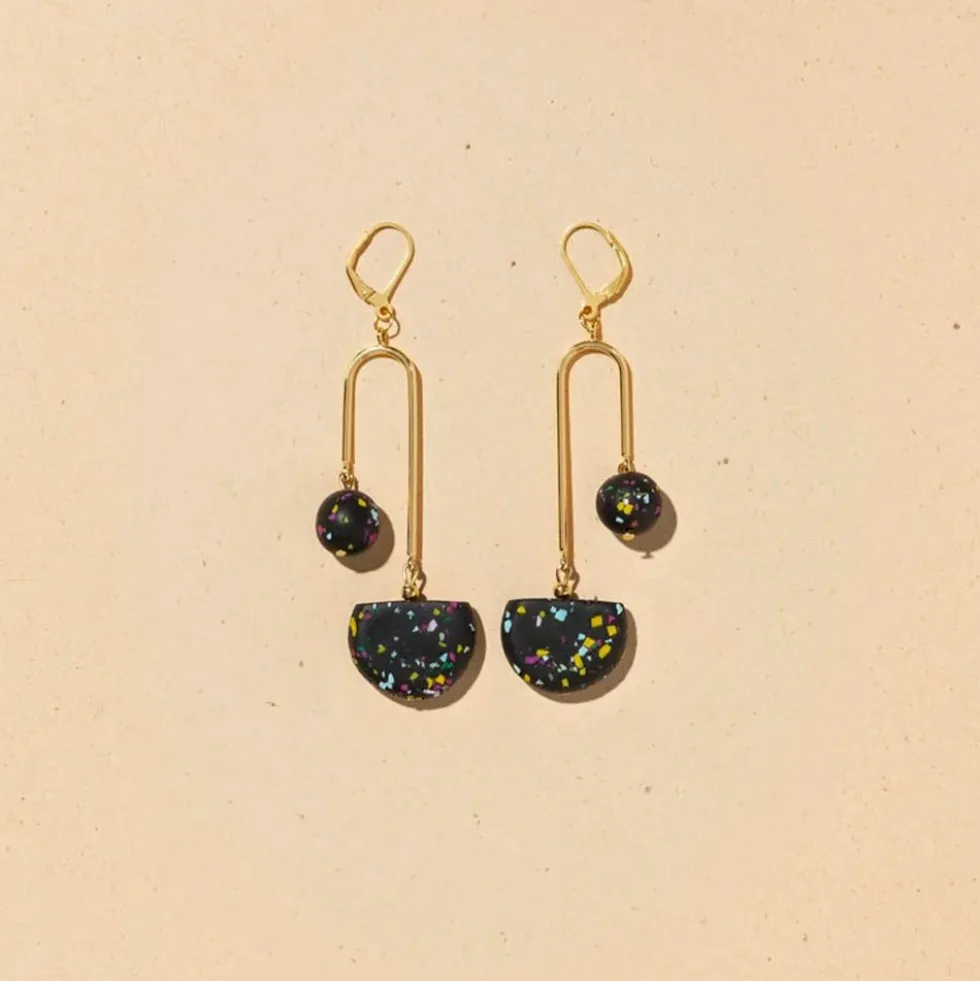 Arc Terrazzo Black Earrings