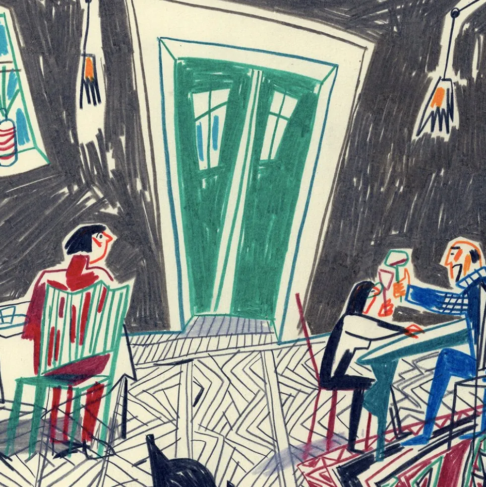 Dinner, Wine and Carpets Giclée Print A4