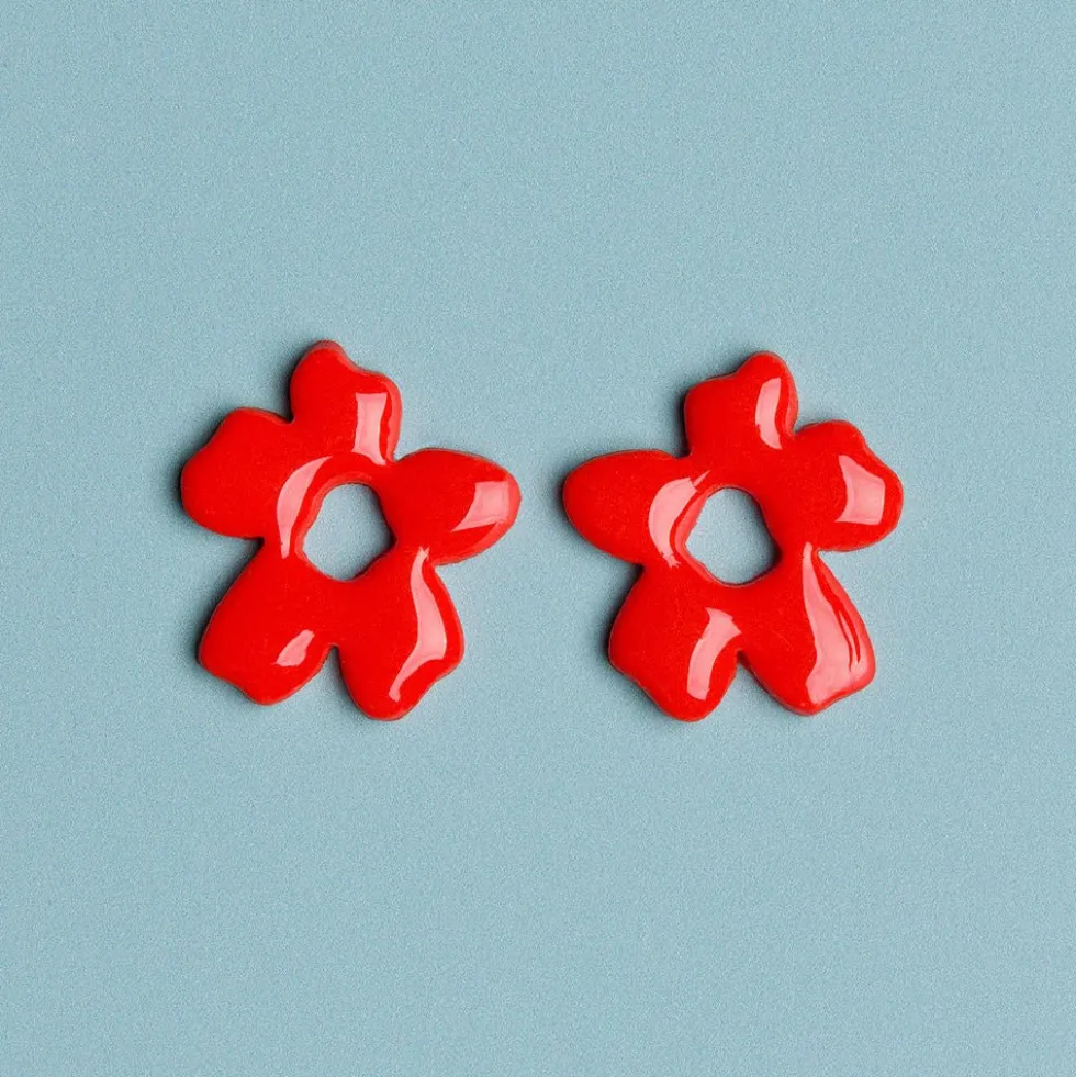 Floral Earrings Red