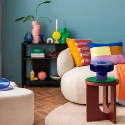 Foza Table Lamp with Colored Glass and Retro Style - Blue