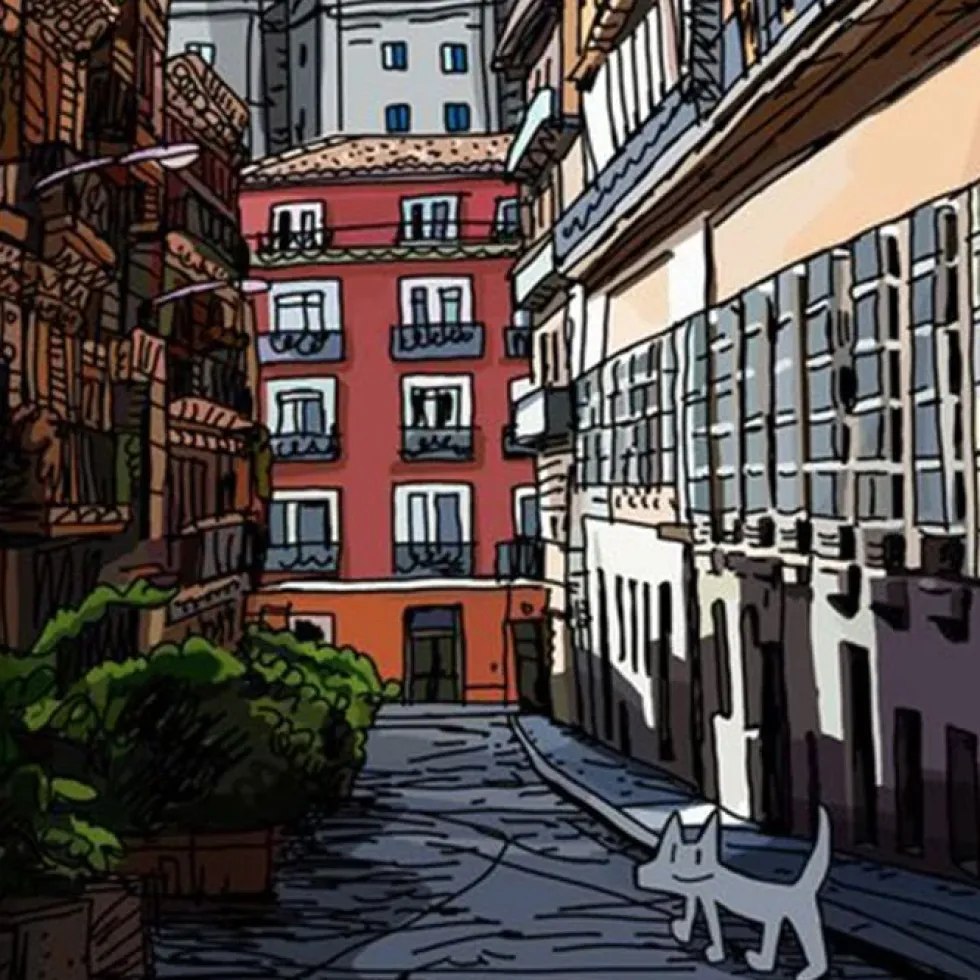 Julían paseando por Malasaña Art Paper Print