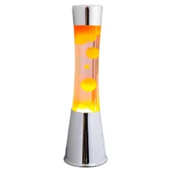 Lava Lamp with Chrome Base, Clear Liquid, and Orange Lava