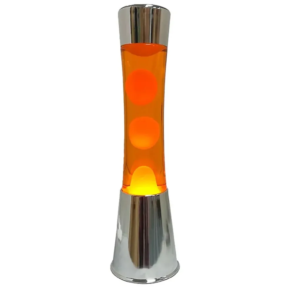 Lava Lamp with Chrome Base, Orange Liquid, and Orange Lava