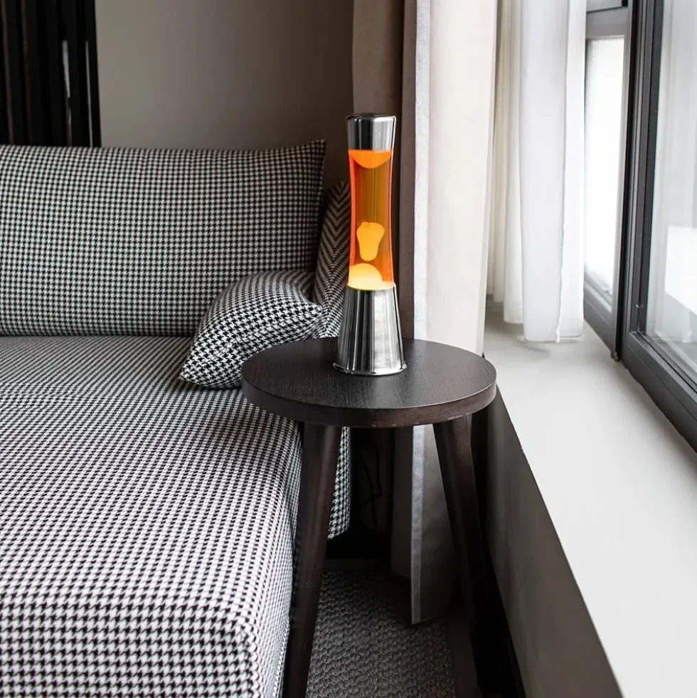 Lava Lamp with Chrome Base, Orange Liquid, and Orange Lava