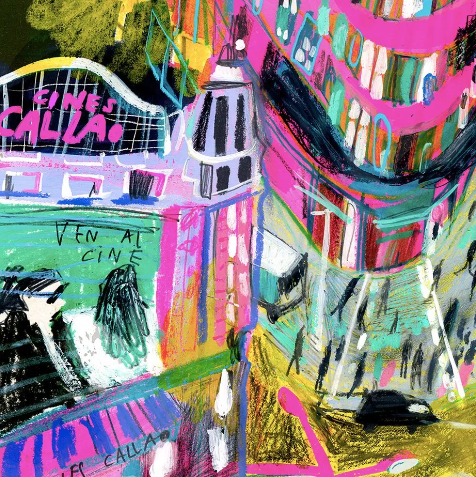 Madrid Callao Night letras Giclée Print A5