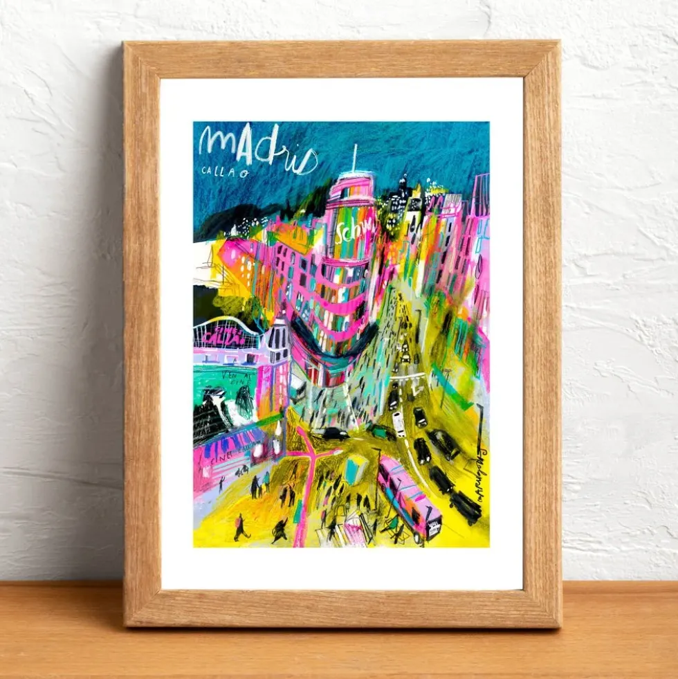 Madrid Callao Night letras Giclée Print A5
