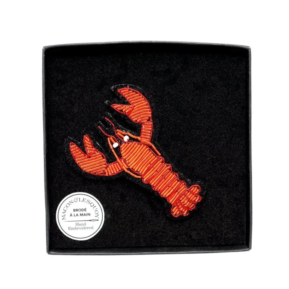 Orange Lobster Hand-embroidered Brooch