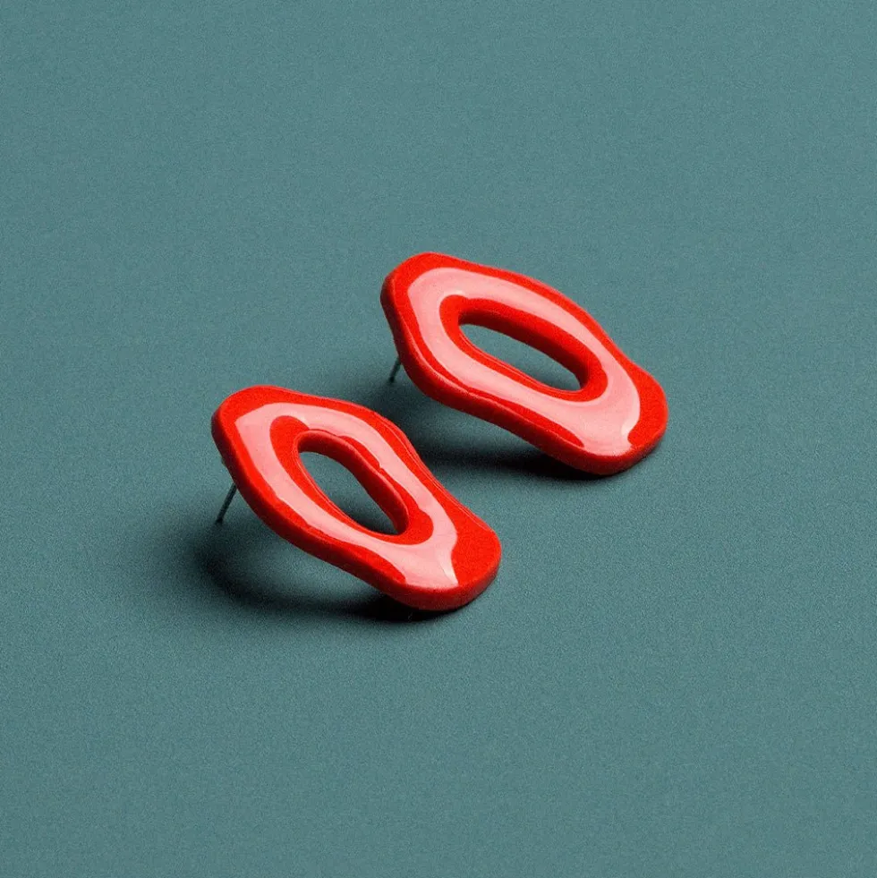 Oval Earrings Red
