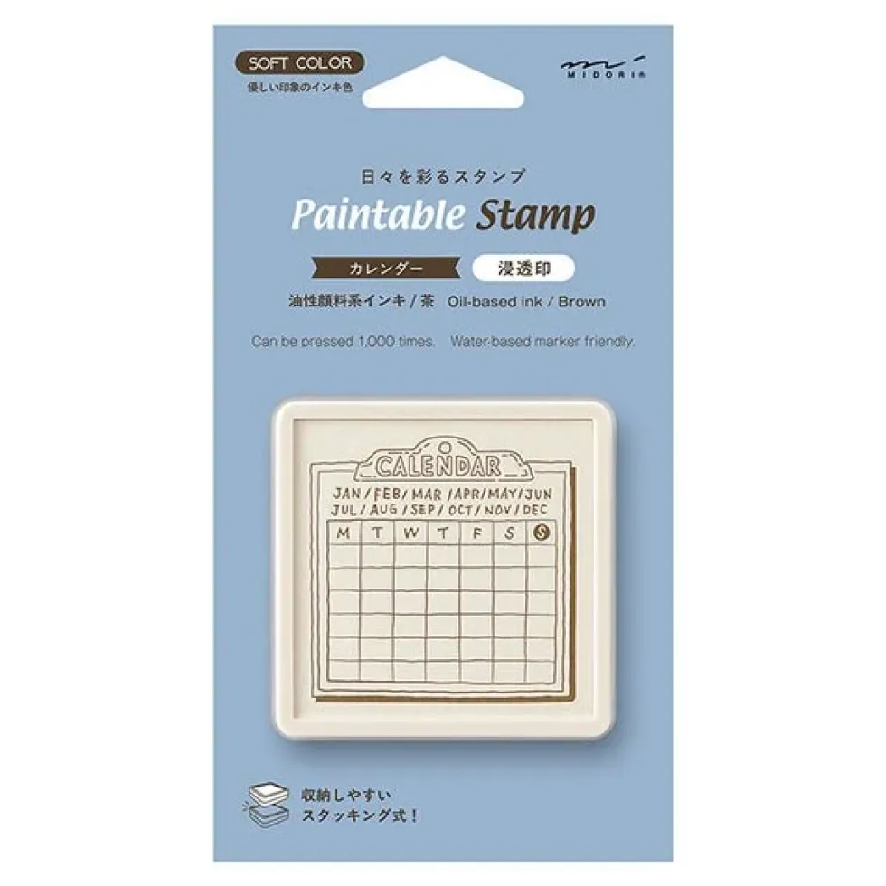 Paintable Stamp Pre-inked Soft-Color Calendar Monday Strart Brown