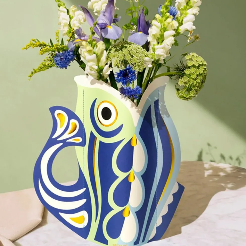 Paper Vase Fish Blue