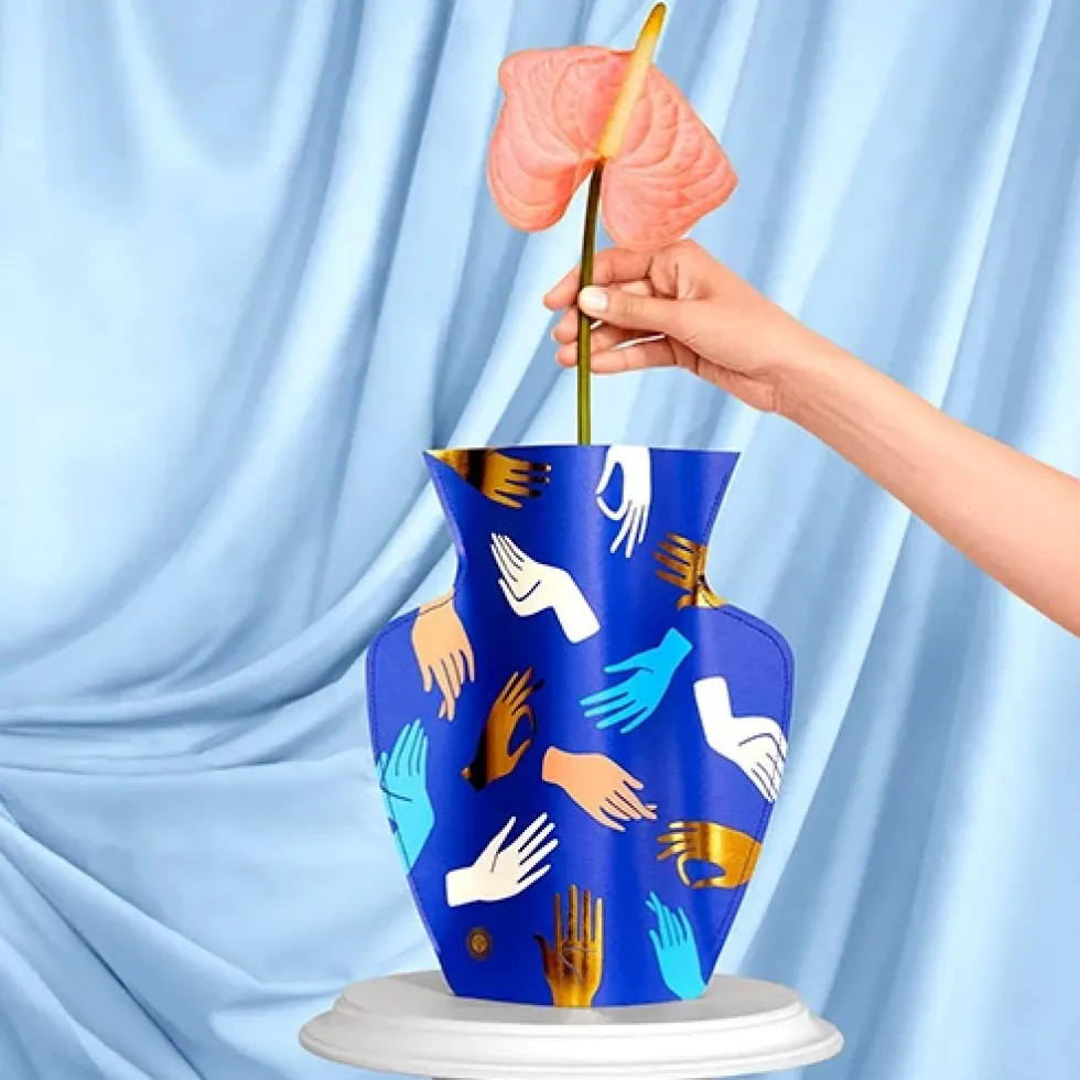 Paper Vase Hamsa Blue