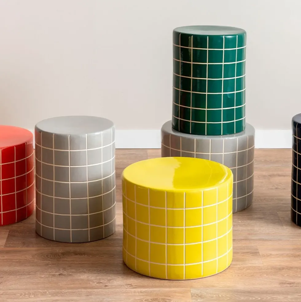 Side Table Retro Tiles Low Citrine Yellow
