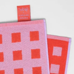 Squares Lilac Warm Red Cotton Tea Towel
