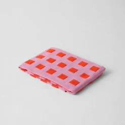 Squares Lilac Warm Red Cotton Tea Towel