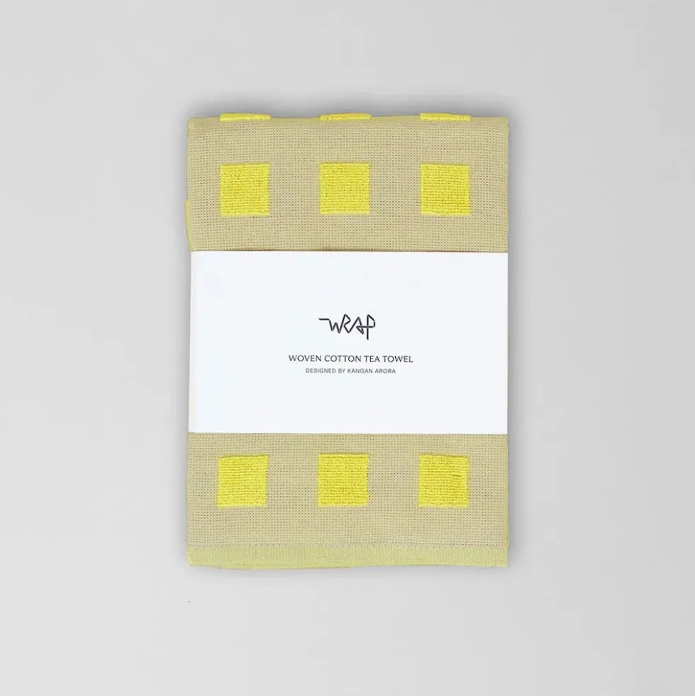 Squares Oat Yellow Cotton Tea Towel