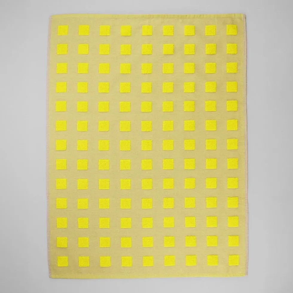 Squares Oat Yellow Cotton Tea Towel