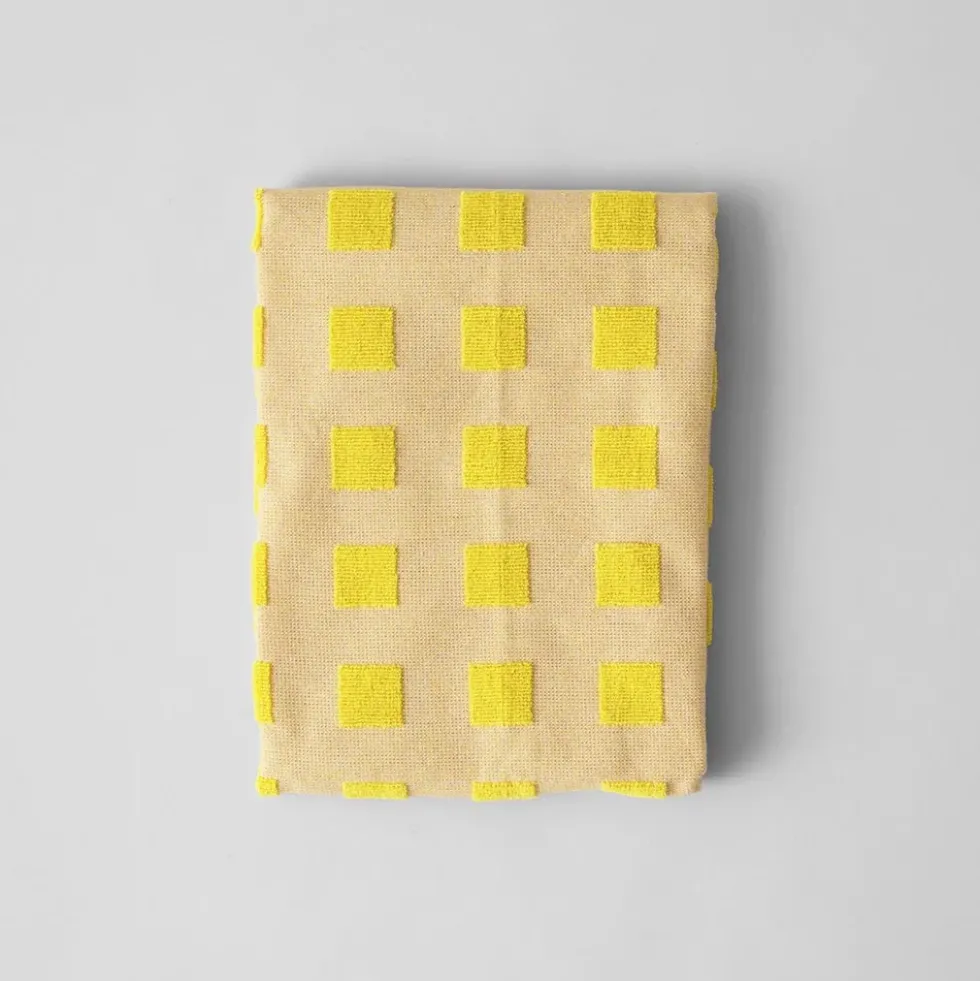Squares Oat Yellow Cotton Tea Towel