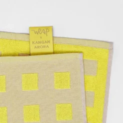 Squares Oat Yellow Cotton Tea Towel