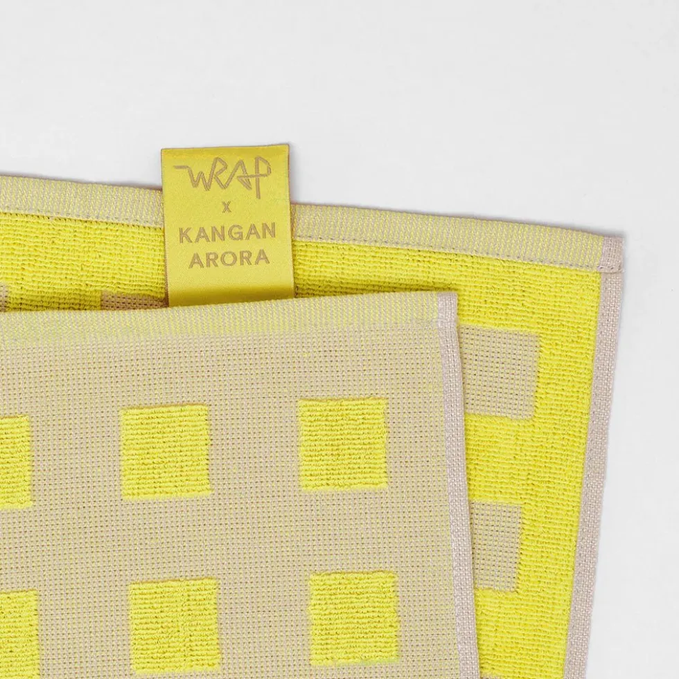 Squares Oat Yellow Cotton Tea Towel