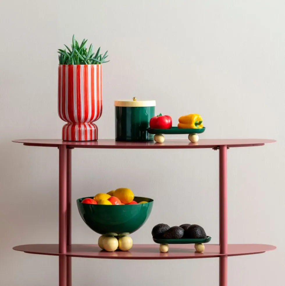 Vase Rayado Retro Large Bright Scarlet Red