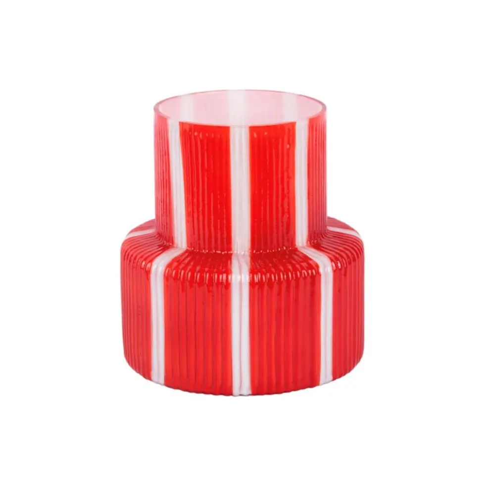 Vase Rayado Retro Wide Bright Scarlet Red