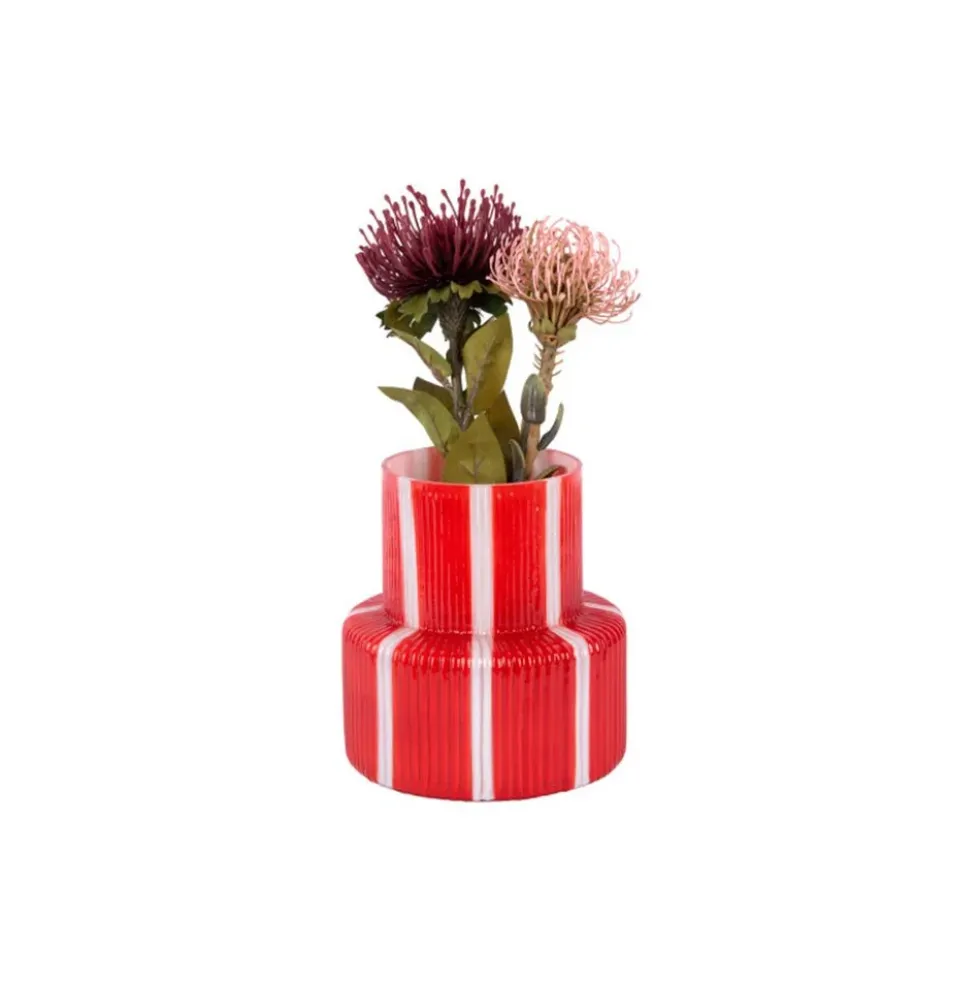 Vase Rayado Retro Wide Bright Scarlet Red