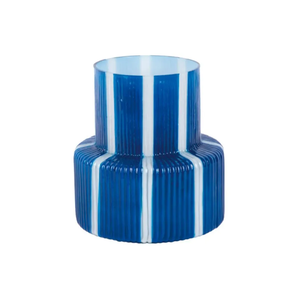 Vase Rayado Retro Wide Cobalt Blue