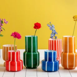 Vase Rayado Retro Wide Cobalt Blue