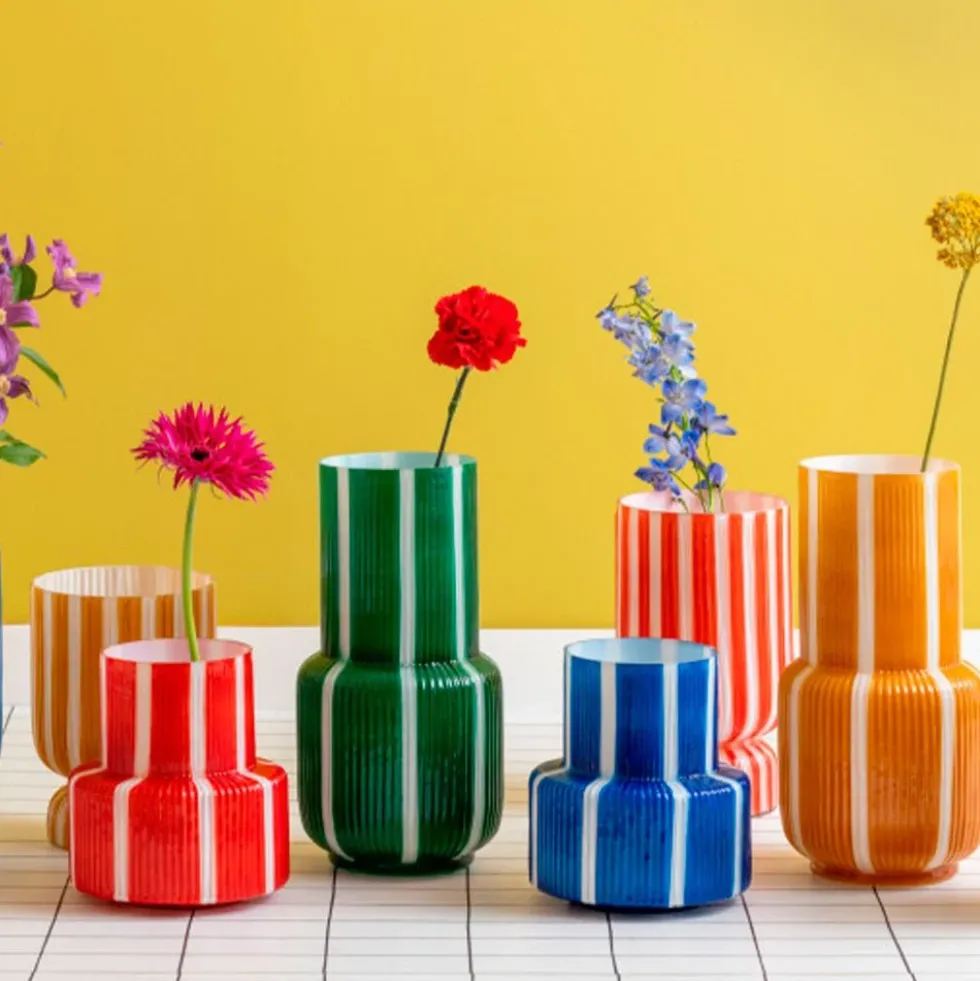 Vase Rayado Retro Wide Cobalt Blue