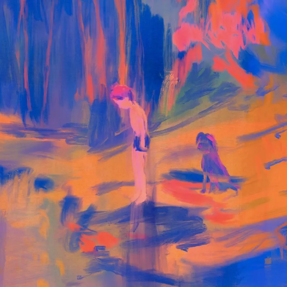 Young Man and His Dog Giclée Print A4