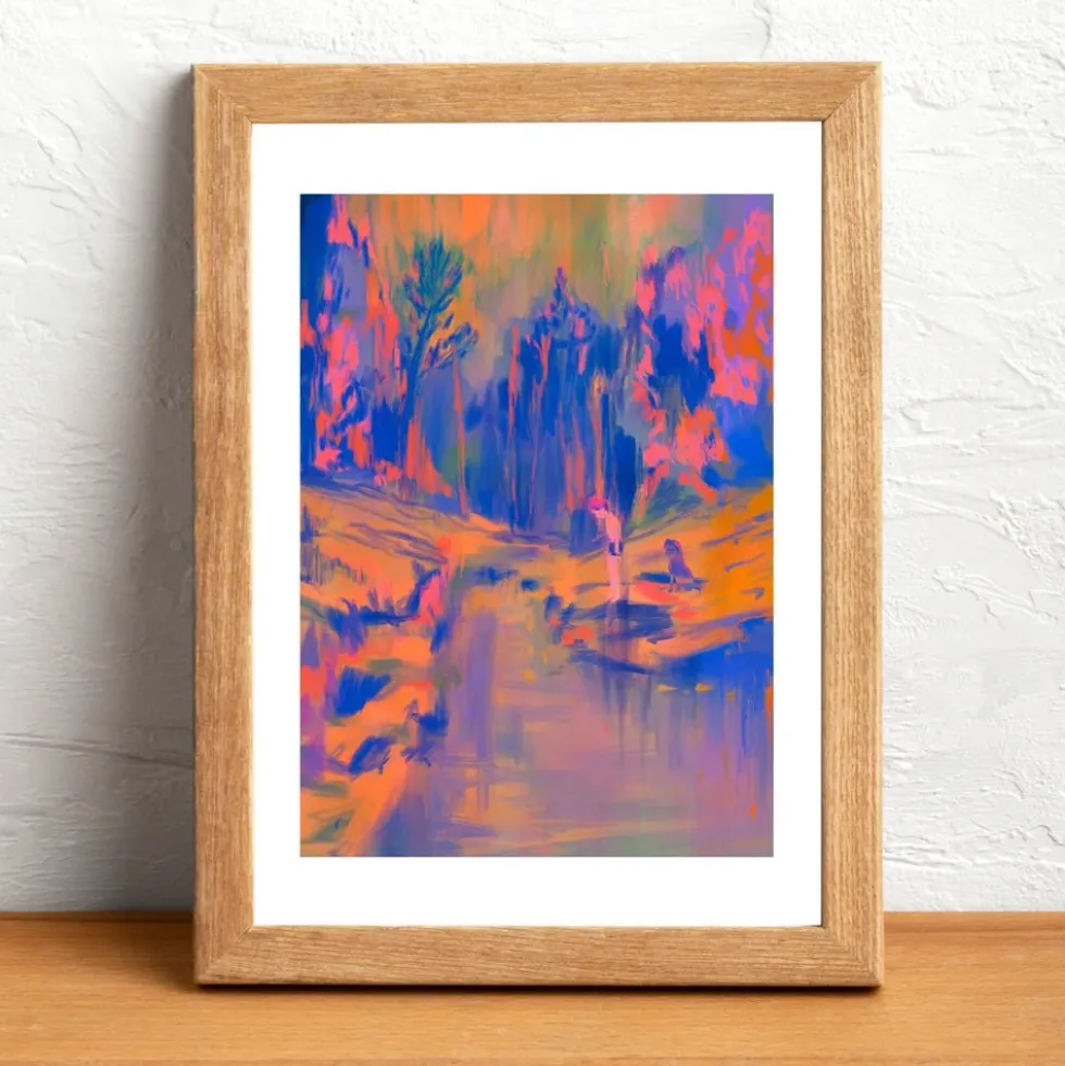 Young Man and His Dog Giclée Print A4